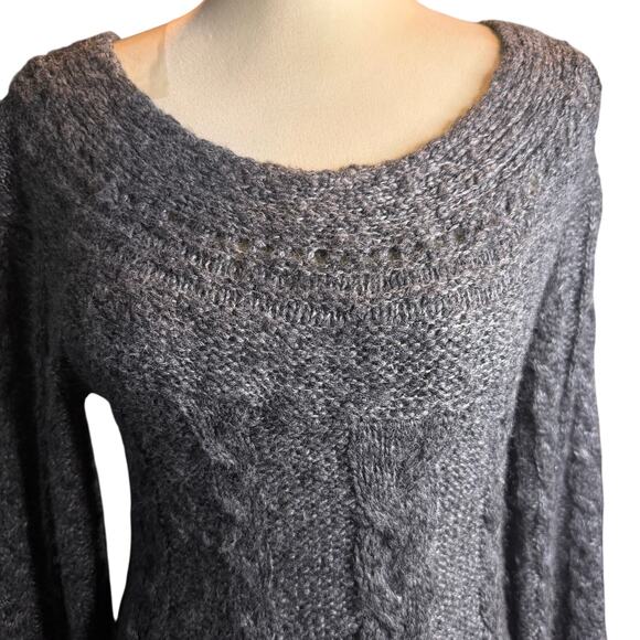 Free People Gray Cable Knit Sweater Dress, A-Line, Bell Sleeves, Wool, Small - Picture 7 of 8